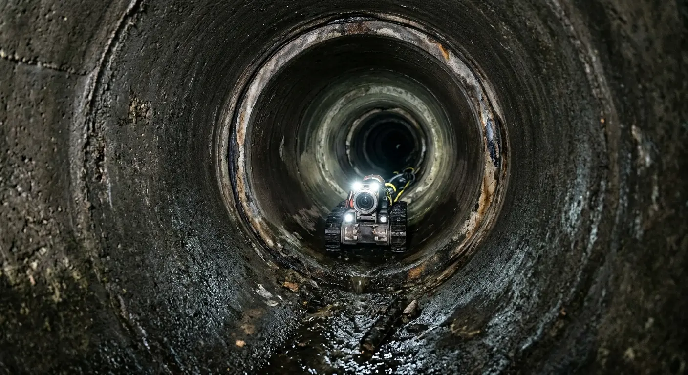 Robotic sewer camera inspecting pipe interior for Sewer Line Repair in West Jefferson